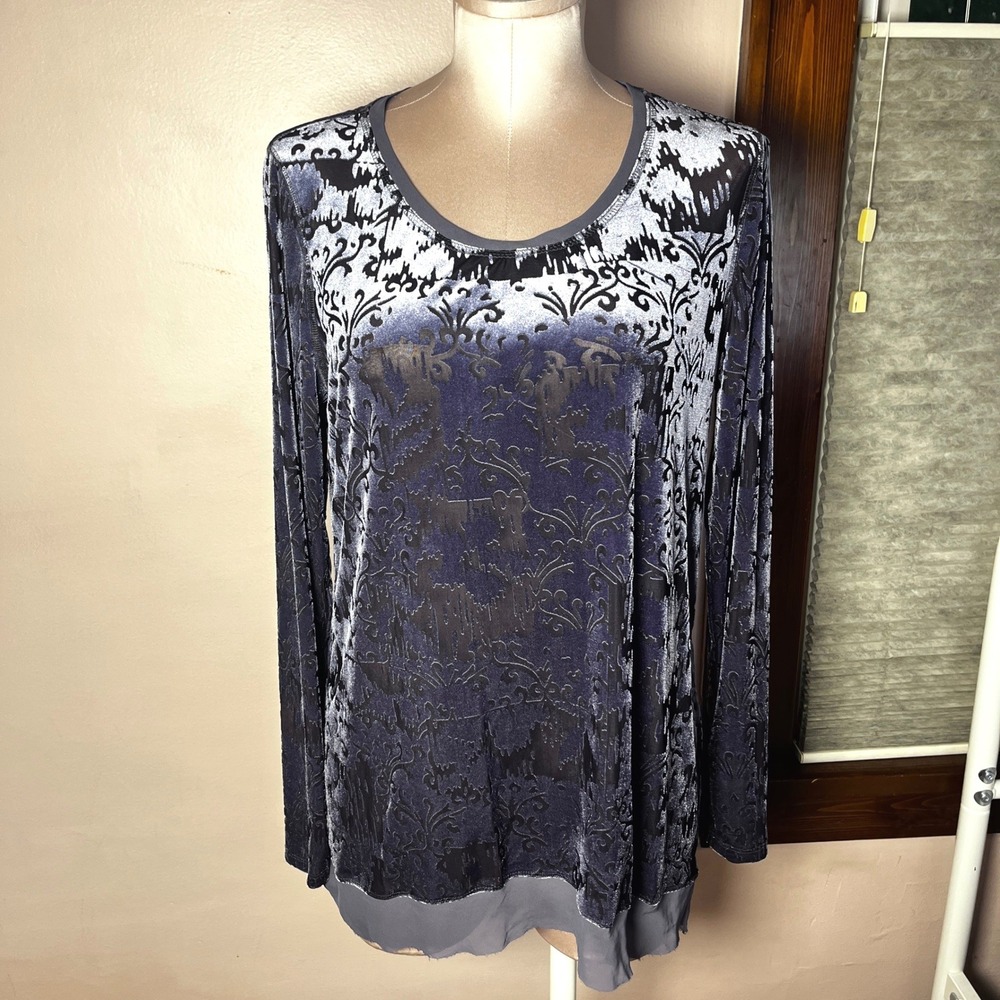 Simply Vera Vera Wang Blue Purple Burnout Velvet Damask Tunic Top Large Whimsi